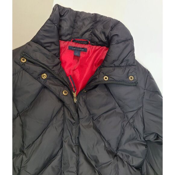 Tommy Hilfiger Black Puffer Jacket Women's S/P Down Fill Quilted Coat Red - Picture 2 of 6